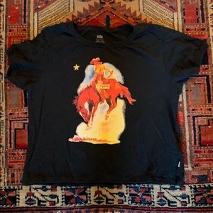 Levi Crop Cowboy Wrangler Black Graphic T-Shirt M